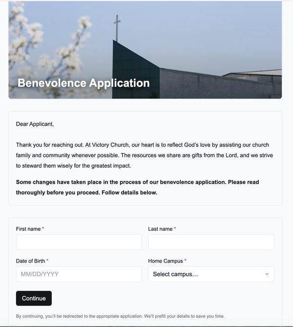 Benevolence application form